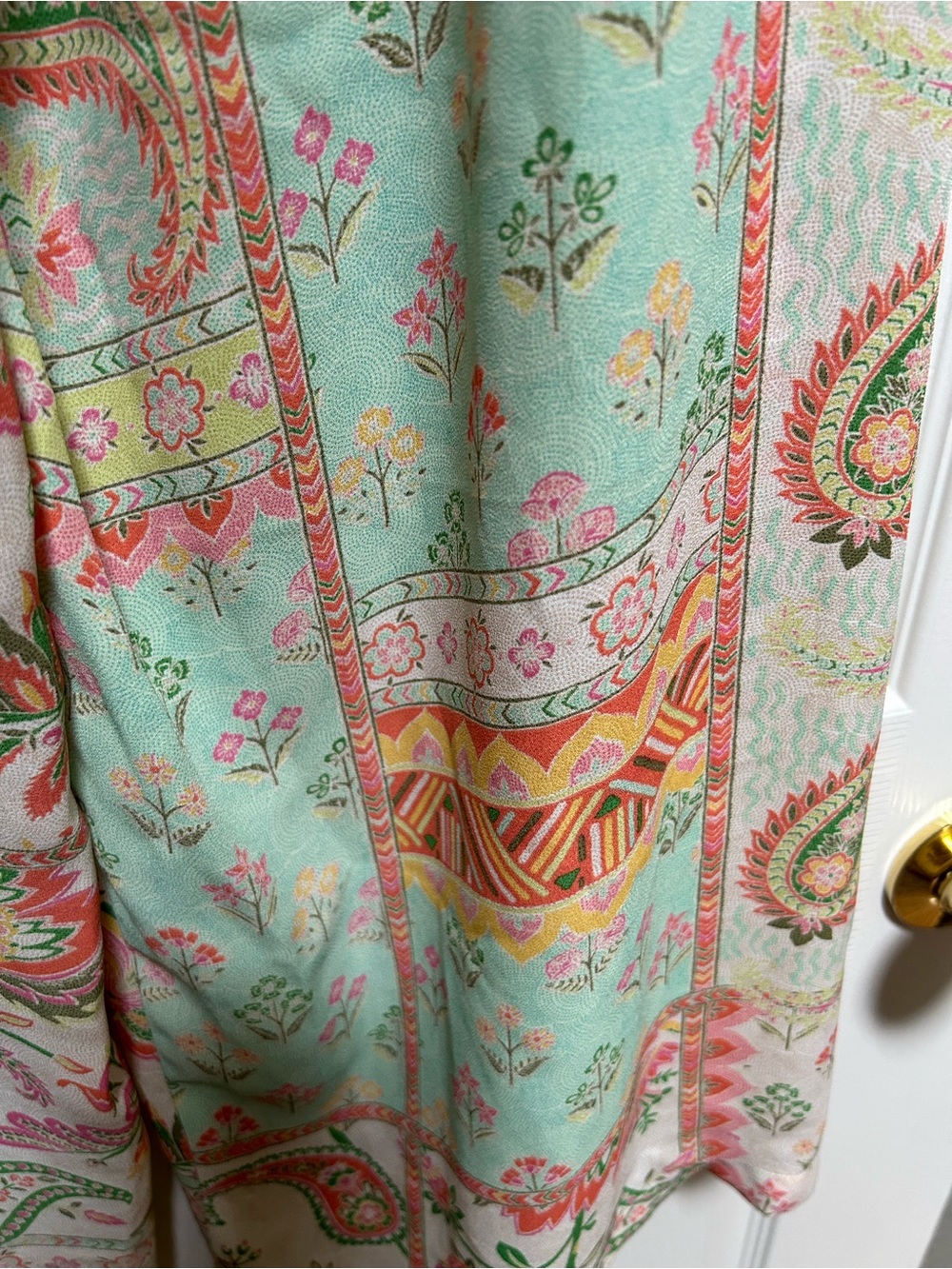 Rose & Olive Patchwork Floral Wide-Leg Pants - Mint, Pink & Cream - Picture 3 of 3